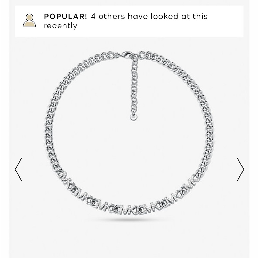 MICHAEL KORS 14K Platinum Plated Pave Logo Chain Link Necklace - Picture 5 of 5